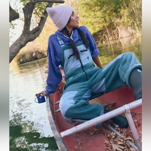 Free People Hit The Slopes Overalls Fleece Nylon Zipper Jade Blue - Picture 2 of 9